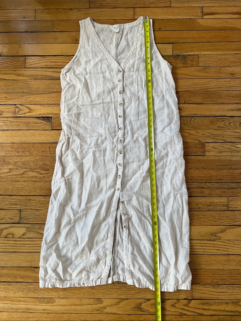 Button Down Tank Dress in Beige Linen - Picture 5 of 5